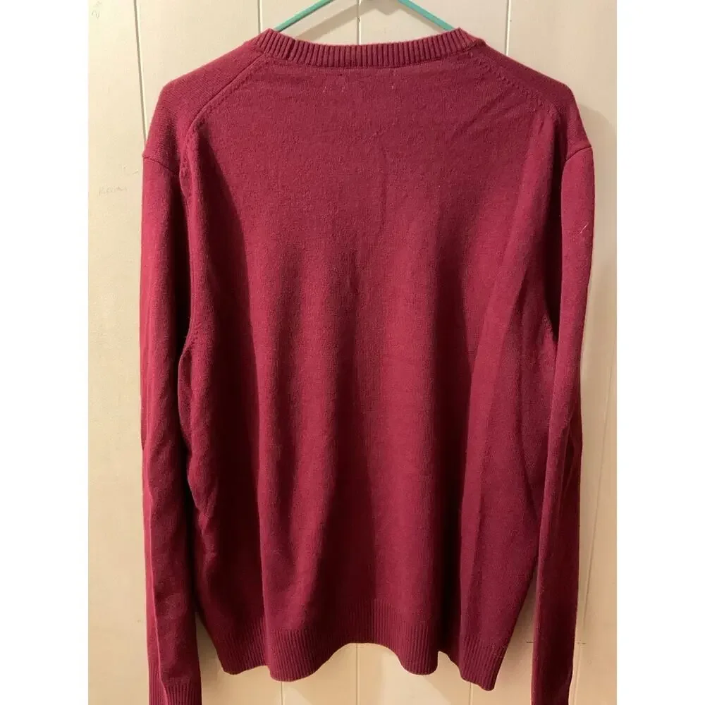 Calvin Klein Sweater Mens Large Burgundy Extra Fine Merino Wool Crewneck